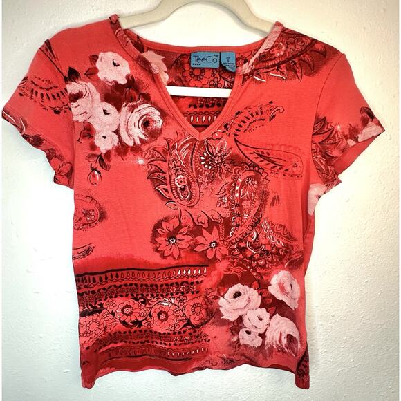 Vtg Red And Black Floral And Paisley Size Small Blouse - Picture 1 of 6